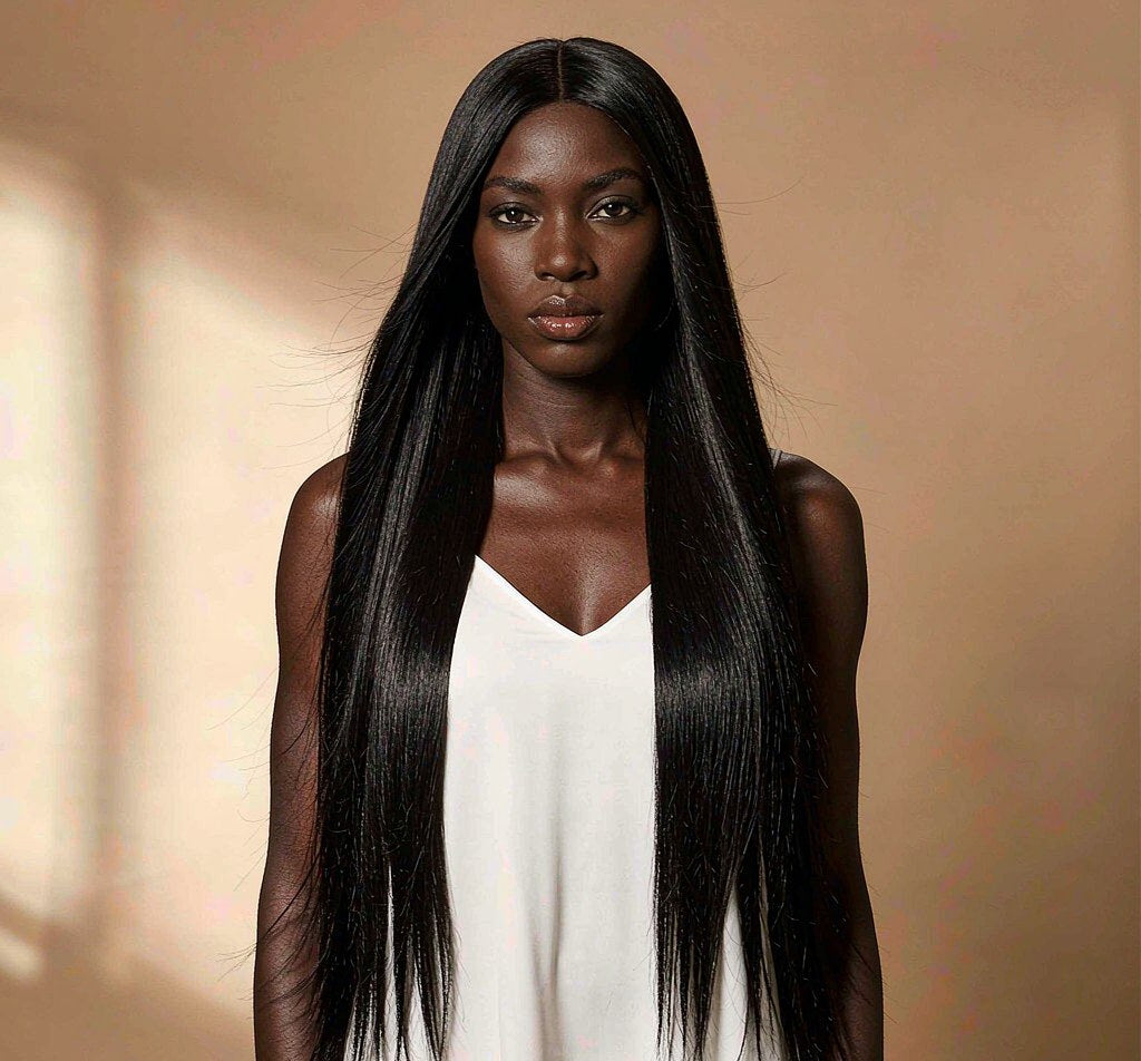 Sleek straight human hair wig