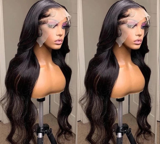 Body Wave 13x4 Lace Front Wig - 180%/210% Density, Natural Black - lace size comparison chart showing the difference between 4x4, 5x5, 13x4 and 13x6 lace fronts