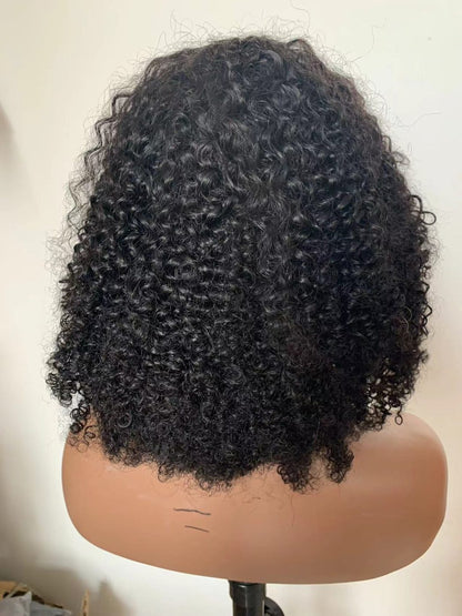 250% Density Afro Kinky Curly Machine-Made Wig - Human Hair, Glueless - back view of the short 250 percent density afro kinky curly wig showing the coil pattern