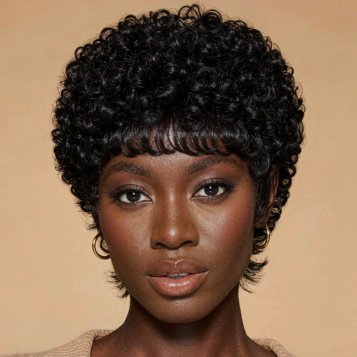 Short afro kinky curly machine made human hair wig