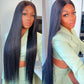 Straight 13x4 Lace Front Wig - 180%/210% Density, Natural Black - on a wig mannequin head, front view of the straight wig with a clean middle part