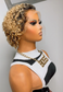 Glueless Pixie Cut Curly 13x1 Lace Front Wig - Dark Root, Human Hair - worn on a model, front view of the short curly pixie wig with dark roots