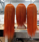 Straight 13x4 Lace Front Wig - 180%/210% Density, Colored Human Hair - on a mannequin head, front and back views of the copper red straight colored wig