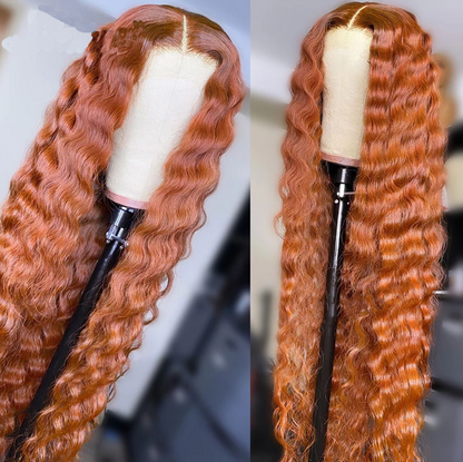 Deep Wave 13x4 Lace Front Wig - 180%/210% Density, Colored Human Hair - on a mannequin head, back view of the copper red straight colored wig showing length