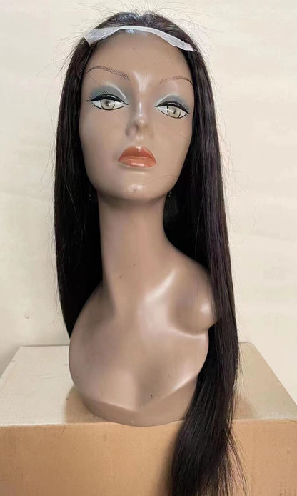 Straight 4x4 Closure Wig - 180%/210% Density, Natural Black - worn on a model, three-quarter view of the long straight closure wig