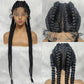36-Inch Handmade Full Lace Braided Wig - Knotless Cornrow, Baby Hair - front and back views of the long cornrow braided wig on a mannequin head