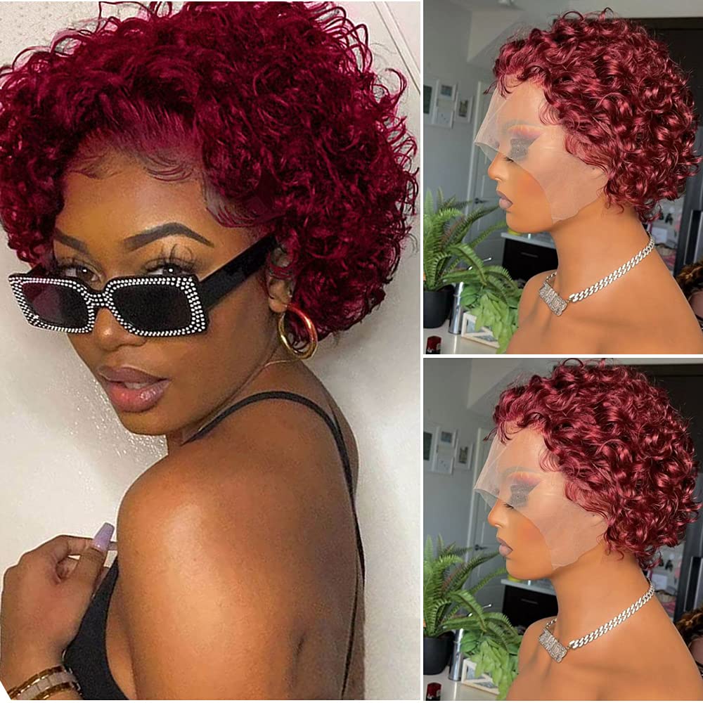 GLUELESS PIXIE CUT CURLY LACE FRONTAL 13*1  WIG ( DARK-ROOT)