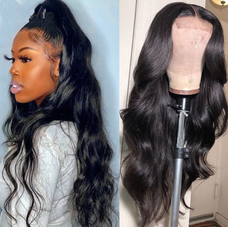 Body Wave 4×4 Lace Wig -180% 210% Density Natural Black Human Hair Wig