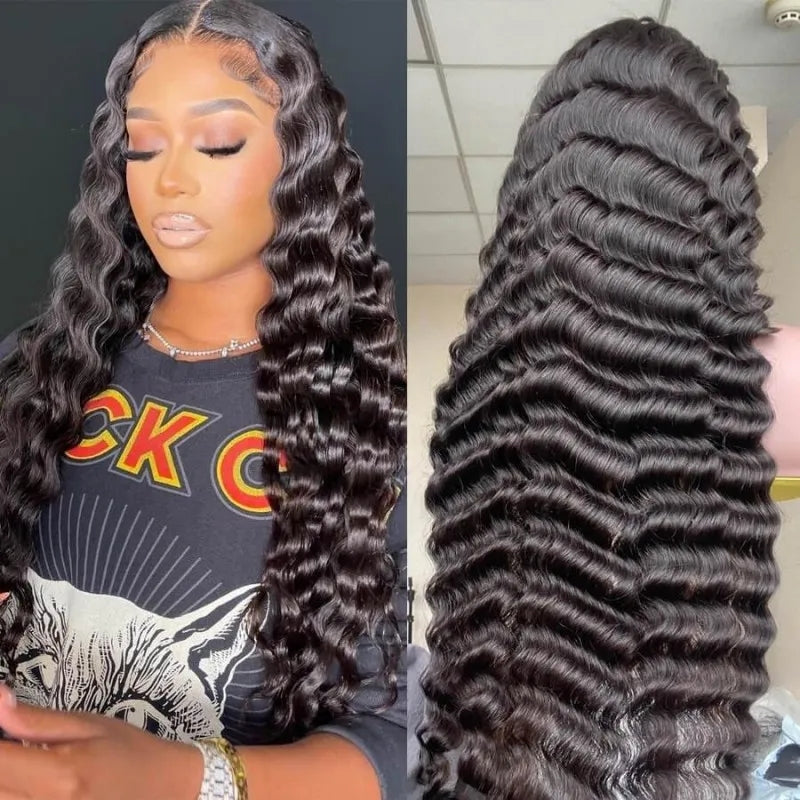 Deep Wave 13x4 Lace Wig Human Hair 180% 210% Density 10-32inches