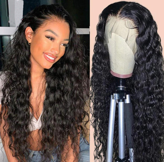 Water Wave 13x4 Lace Front Wig - Human Hair, 10-32 Inch, 180%/210% - back view of the deep wave wig laid flat, showing the rippled texture